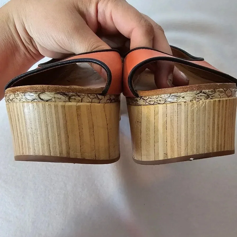 Anthropology Leifdotirr Cream salmon color‎ with wood wedges and snake trim